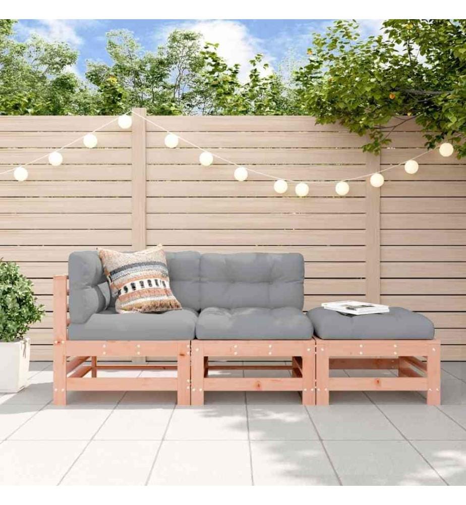 3-tlg. Garten-Lounge-Set mit Kissen Massivholz Douglasie
