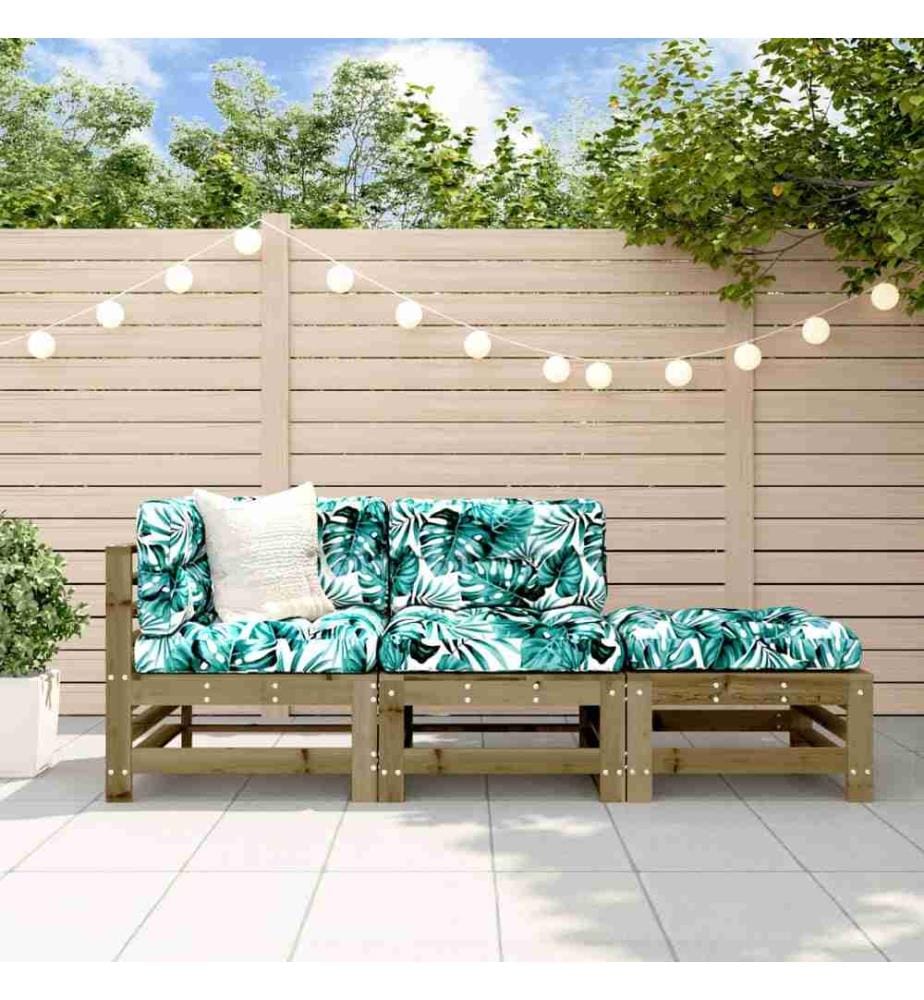 Salon de jardin 3 pcs avec coussins bois de pin imprégné