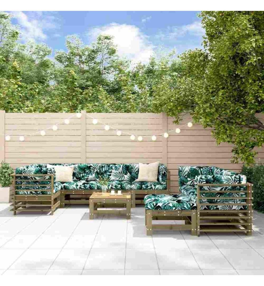 Salon de jardin 10 pcs avec coussins bois de pin imprégné