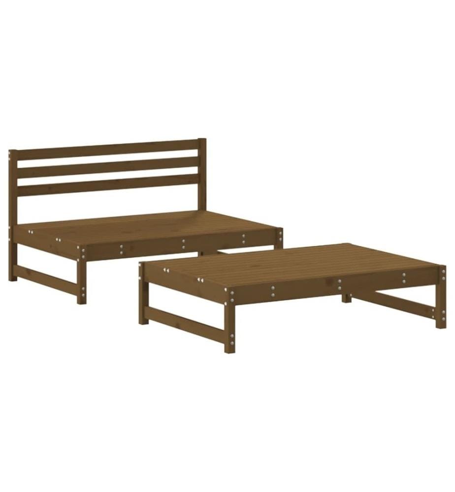 Salon de jardin 2 pcs avec coussins marron miel bois massif