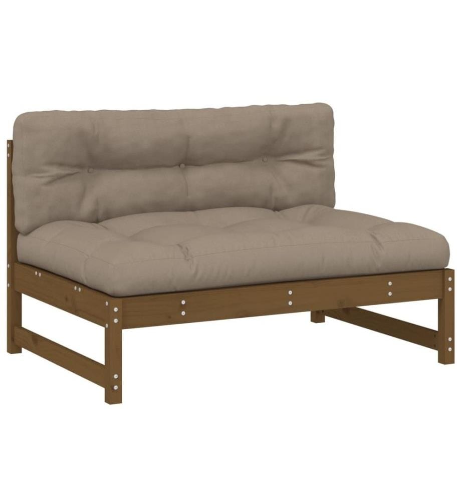 Salon de jardin 2 pcs avec coussins marron miel bois massif