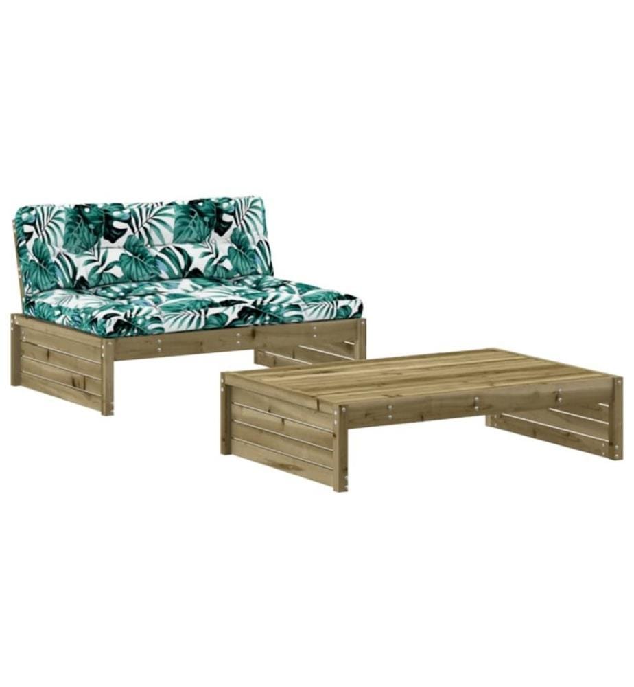 Salon de jardin 2 pcs avec coussins bois de pin imprégné