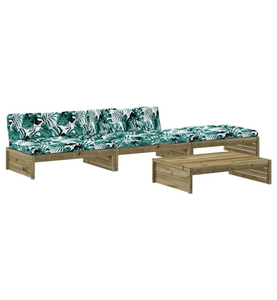 Salon de jardin 4 pcs avec coussins bois de pin imprégné