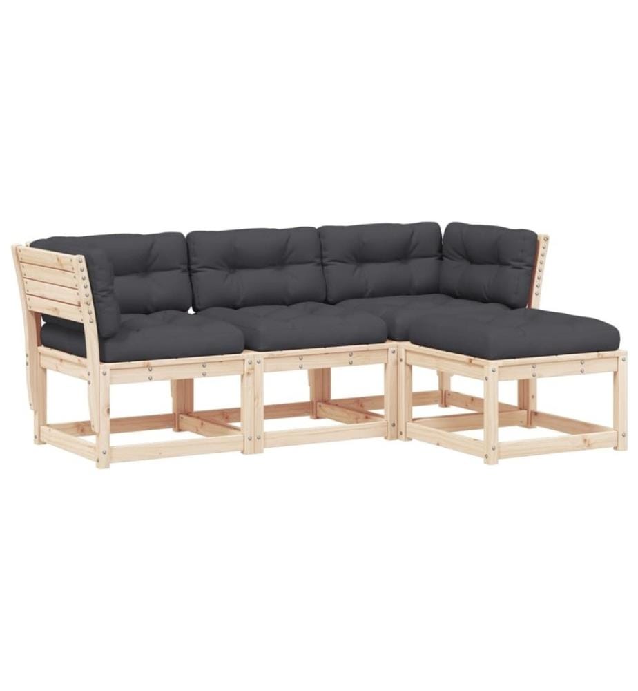 4-tlg. Garten-Lounge-Set mit Kissen Massivholz Kiefer