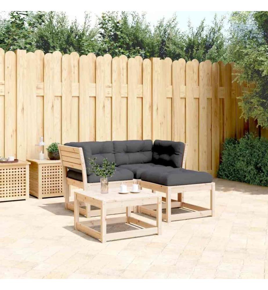 Salon de jardin 3 pcs avec coussins bois de pin massif