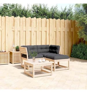 3-tlg. Garten-Sofagarnitur mit Kissen Massivholz Kiefer