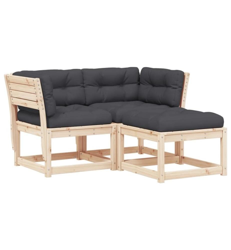 Salon de jardin 3 pcs avec coussins bois de pin massif