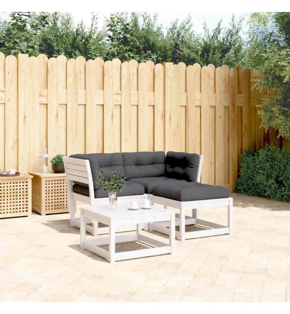 Salon de jardin 3 pcs avec coussins blanc bois massif de pin