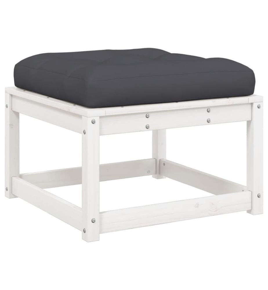Salon de jardin 3 pcs avec coussins blanc bois massif de pin