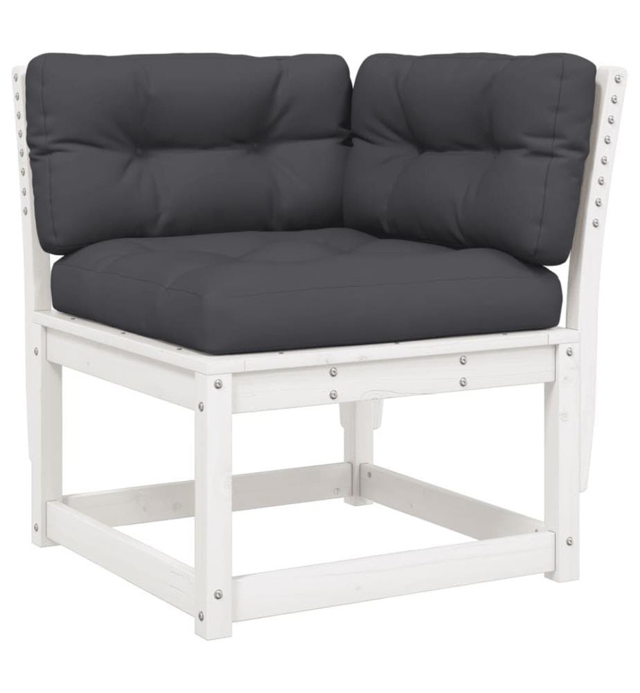 Salon de jardin 3 pcs avec coussins blanc bois massif de pin