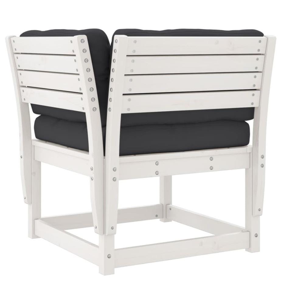 Salon de jardin 3 pcs avec coussins blanc bois massif de pin