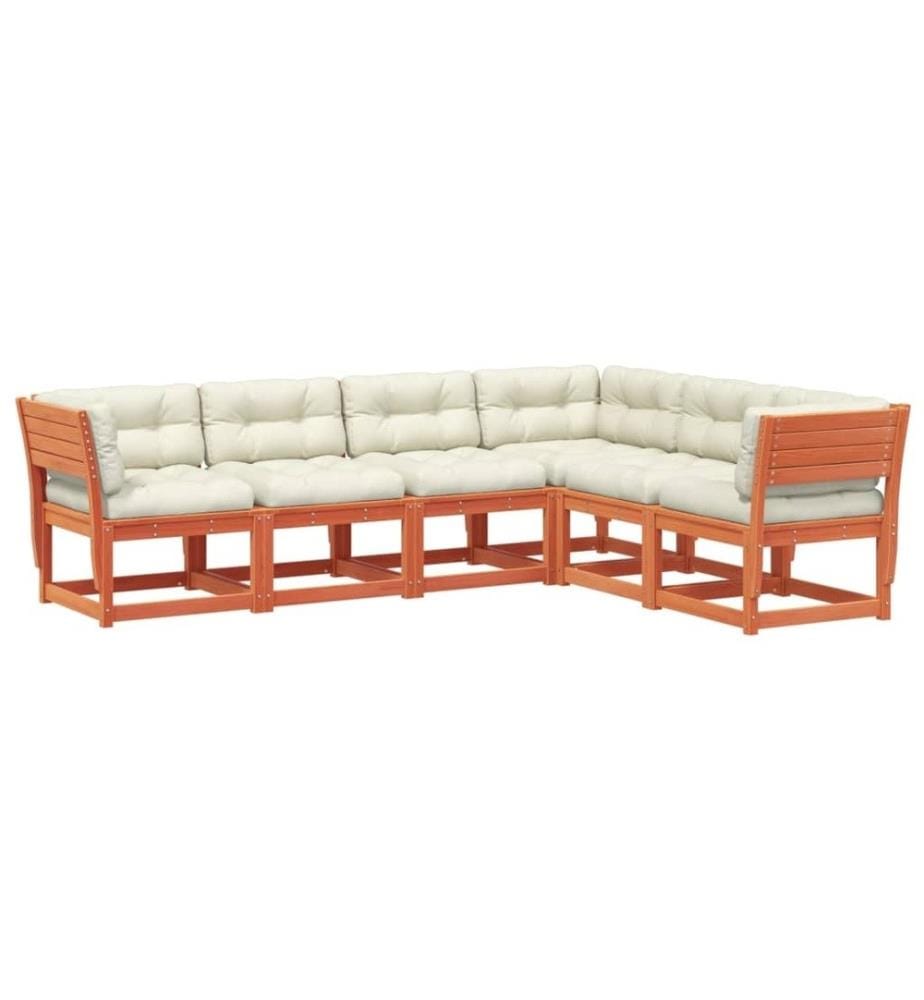 Salon de jardin 6 pcs avec coussins cire marron bois pin massif