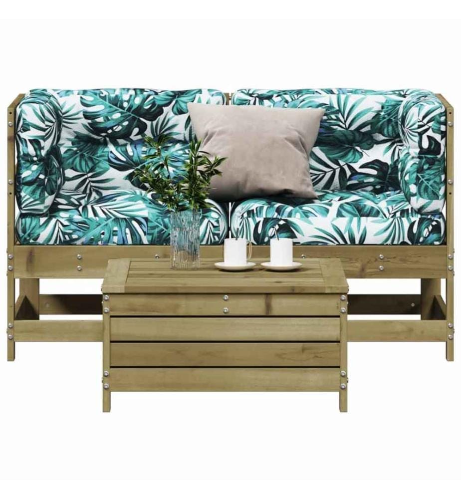 Salon de jardin 3 pcs avec coussins bois de pin imprégné