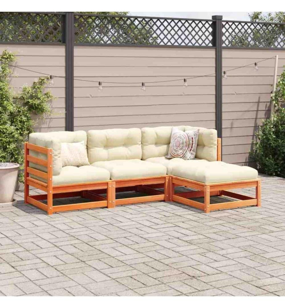 4-tlg. Garten-Sofagarnitur mit Kissen Wachsbraun Kiefernholz