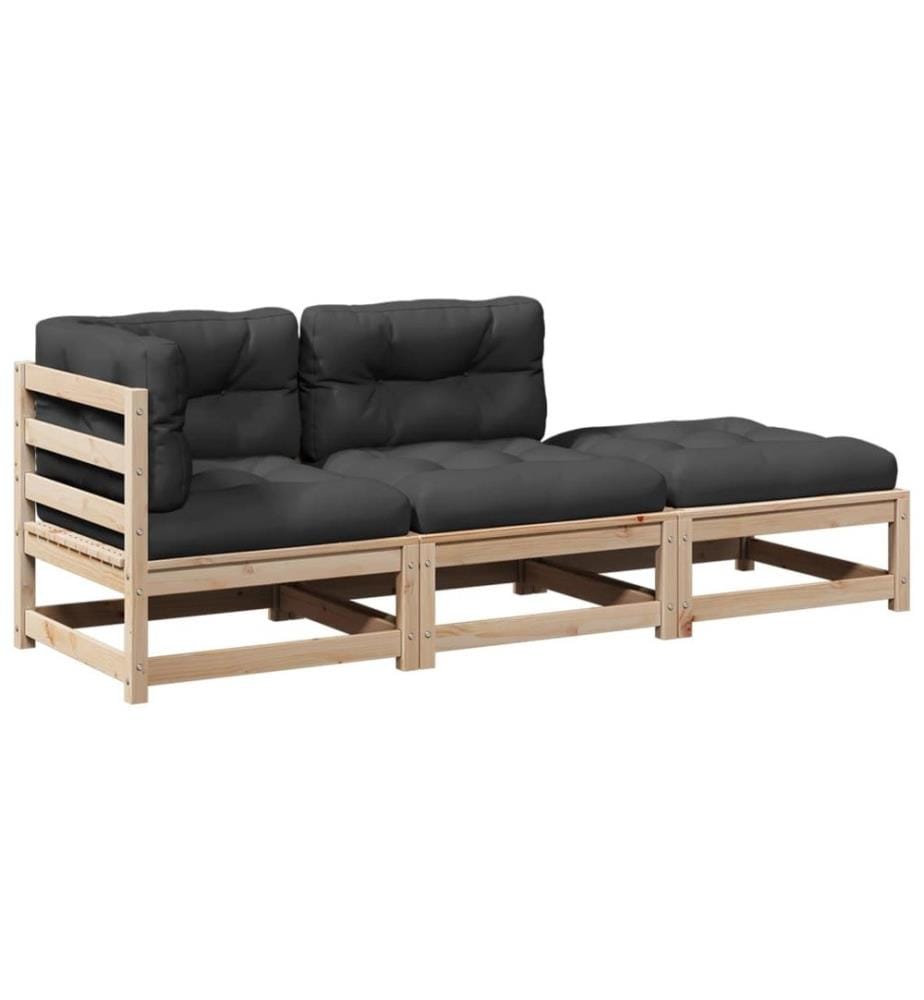 Salon de jardin 3 pcs avec coussins bois de pin massif