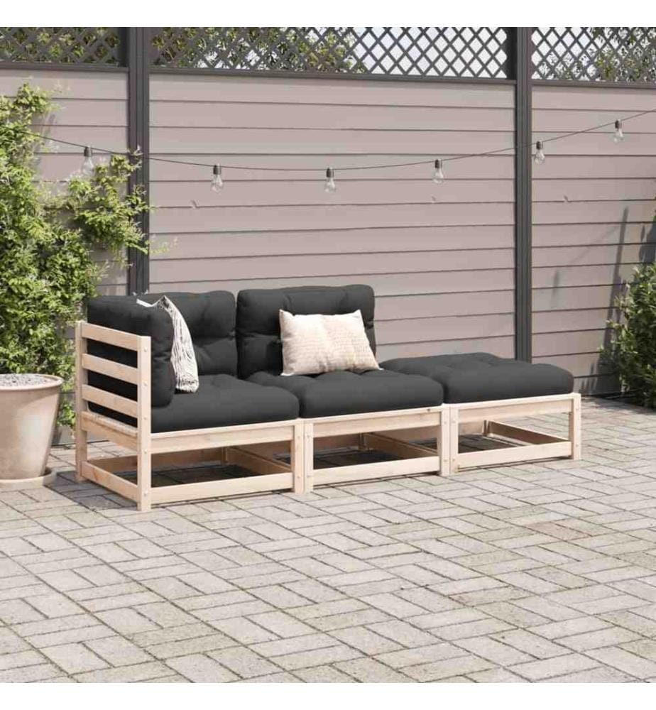 Salon de jardin 3 pcs avec coussins bois de pin massif