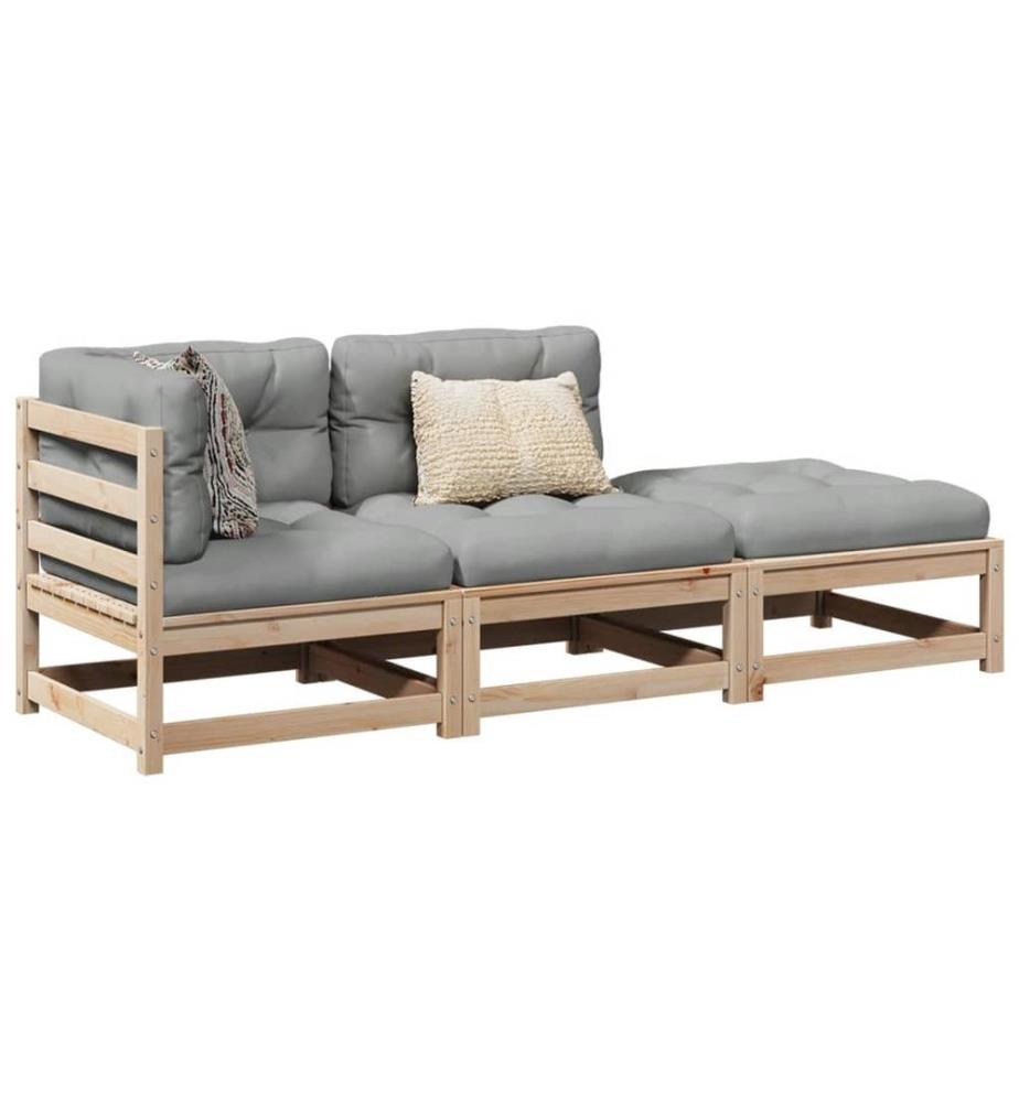 Salon de jardin 3 pcs avec coussins bois de pin massif