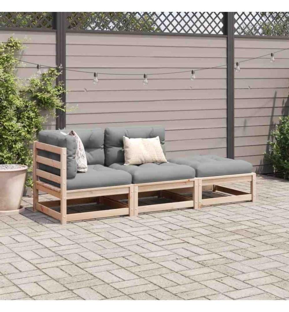 Salon de jardin 3 pcs avec coussins bois de pin massif