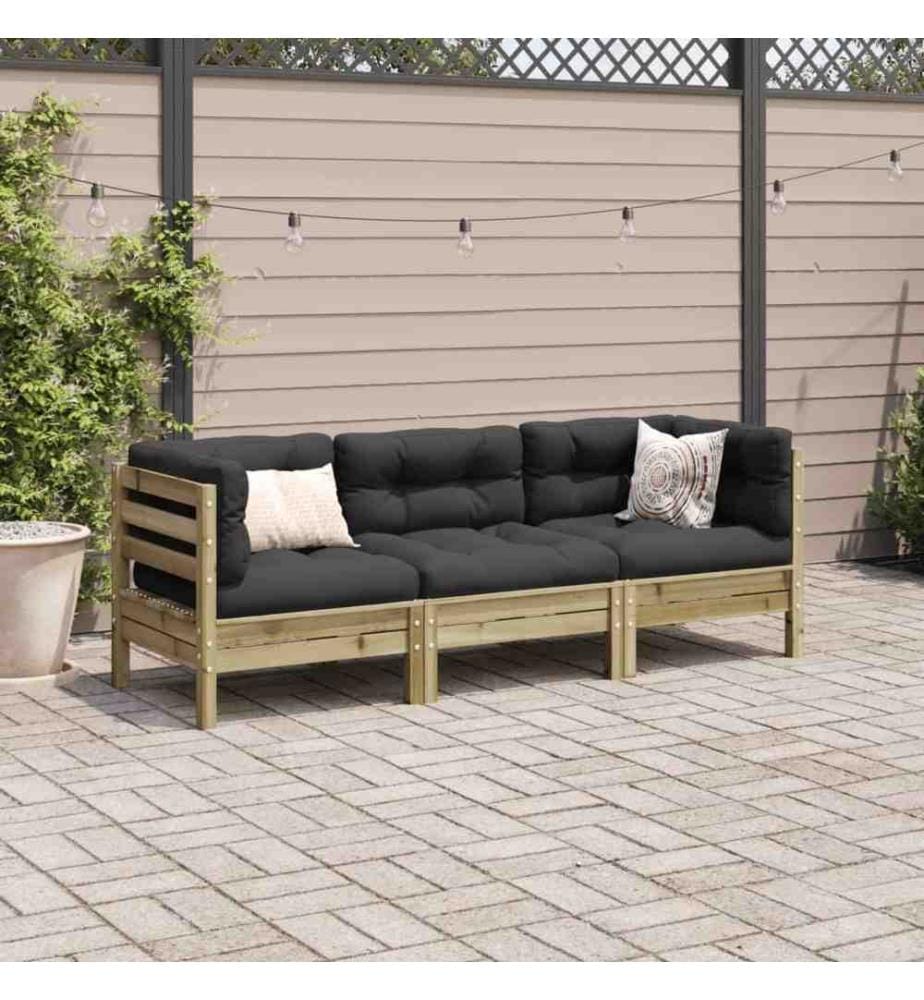 3-tlg. Garten-Sofagarnitur mit Kissen Kiefernholz Imprägniert