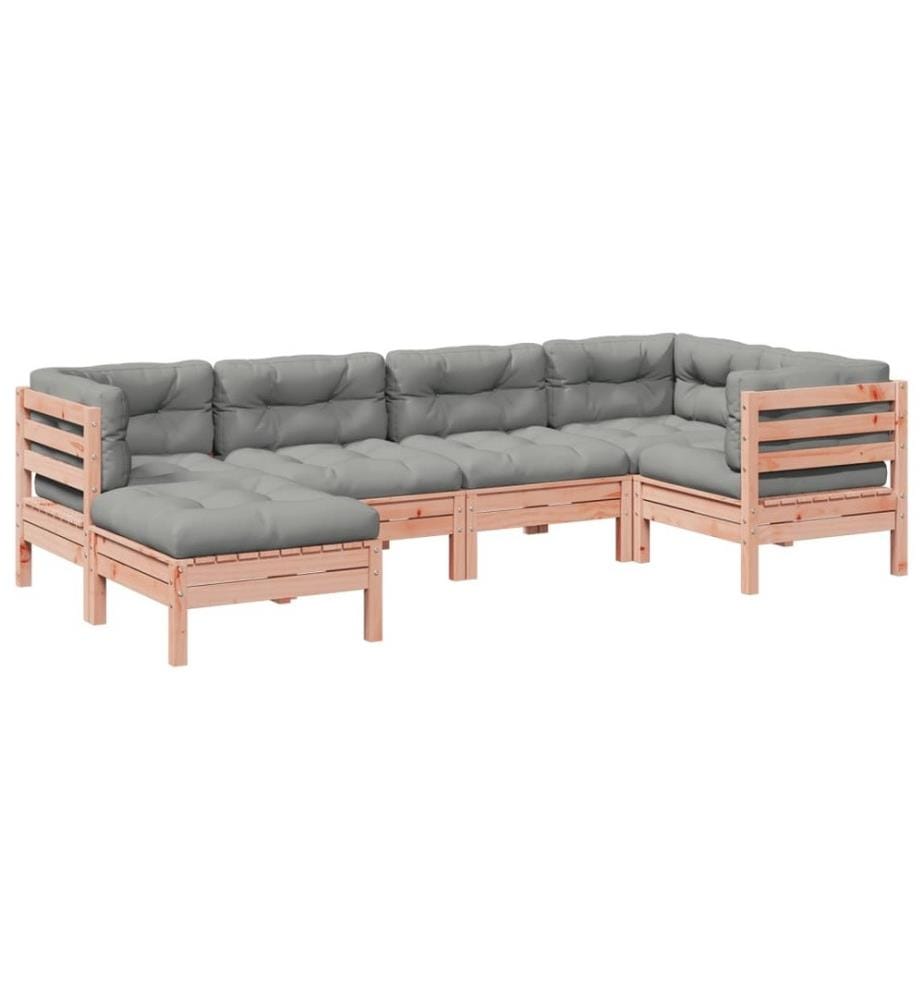 Salon de jardin 6 pcs et coussins bois massif sapin de douglas