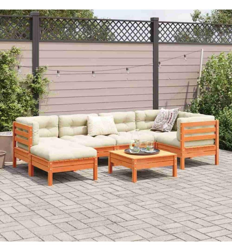 7-tlg. Garten-Sofagarnitur mit Kissen Wachsbraun Kiefernholz