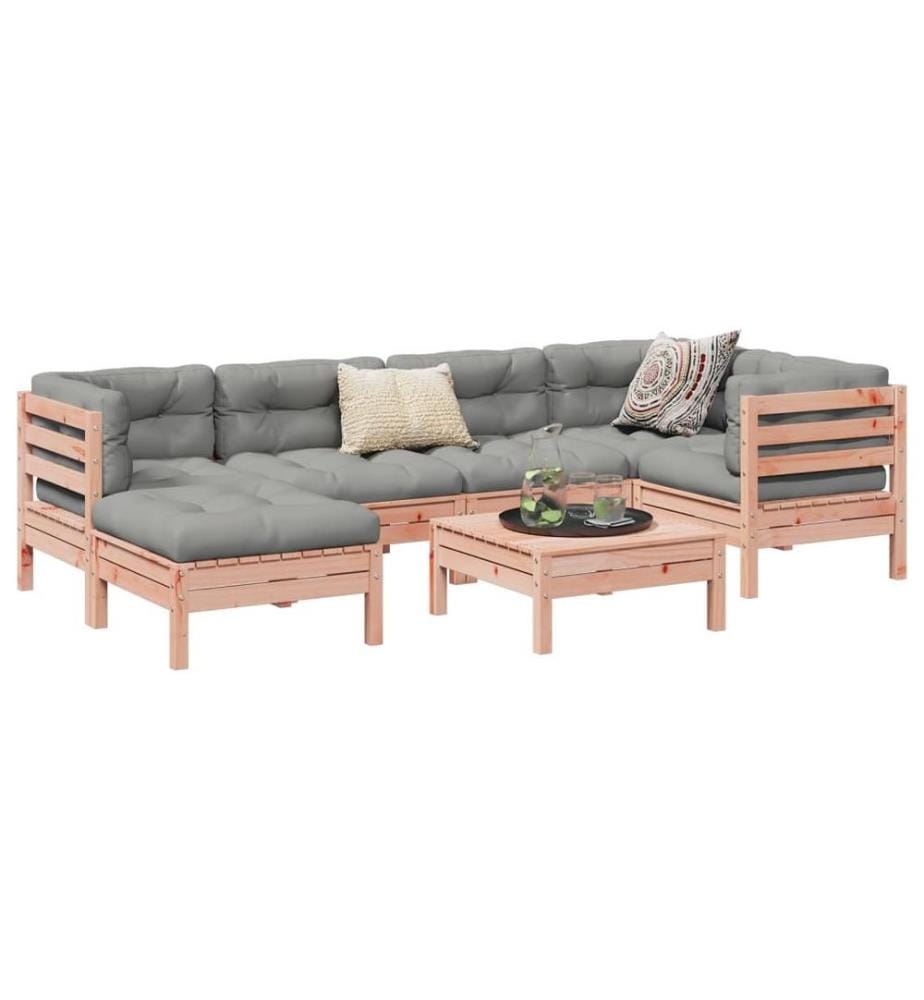 7-tlg. Garten-Sofagarnitur mit Kissen Massivholz Douglasie