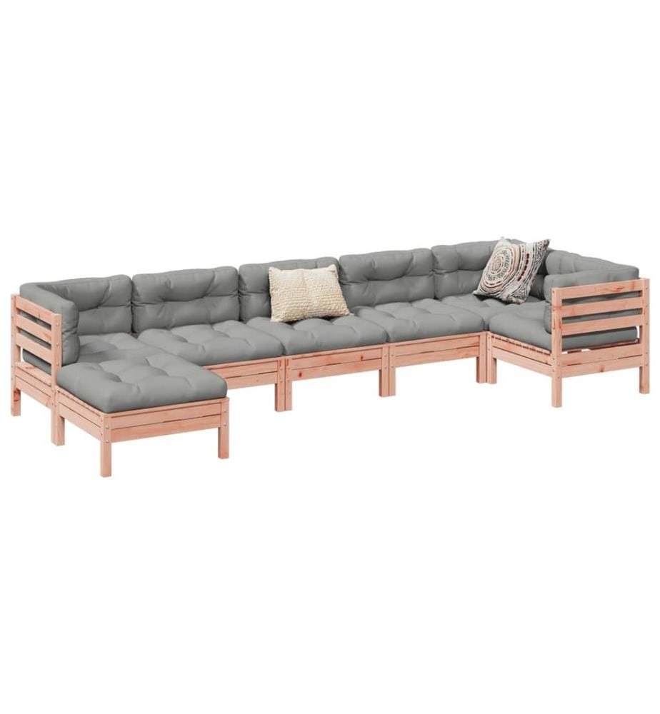 Salon de jardin 7 pcs et coussins bois massif sapin de douglas