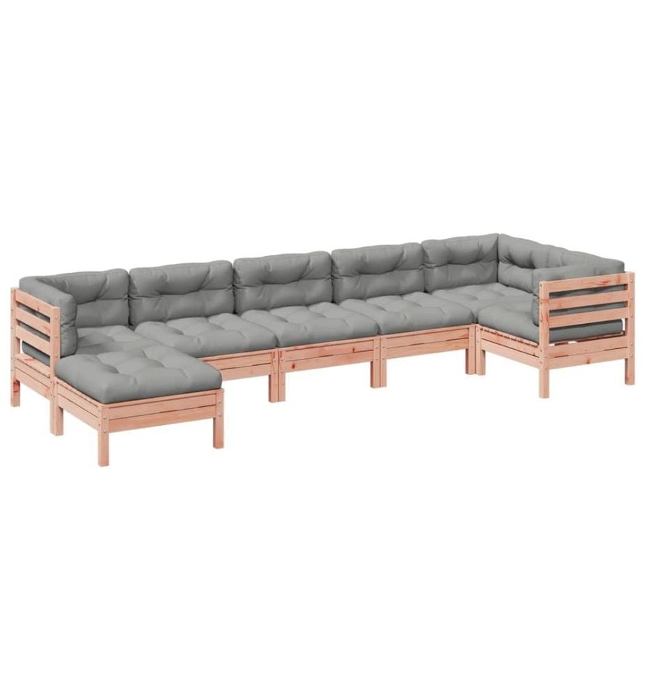 Salon de jardin 7 pcs et coussins bois massif sapin de douglas