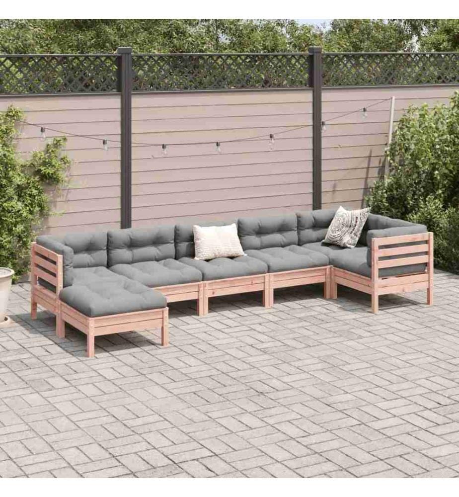Salon de jardin 7 pcs et coussins bois massif sapin de douglas