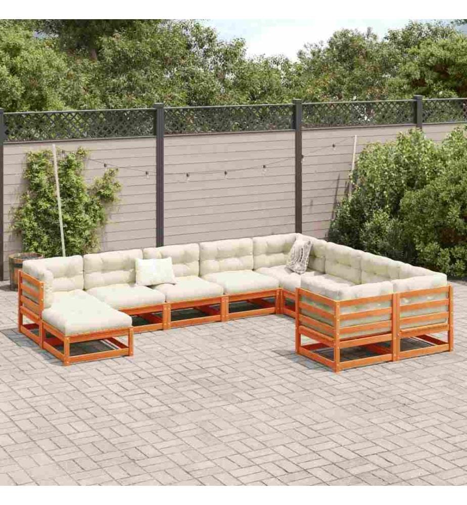 10-tlg. Garten-Sofagarnitur mit Kissen Wachsbraun Kiefernholz