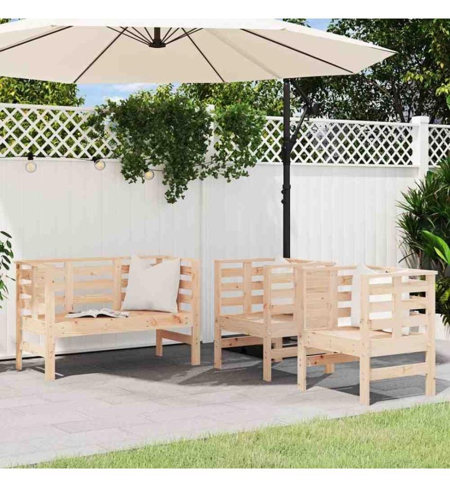 3-tlg. Garten-Lounge-Set Massivholz Kiefer