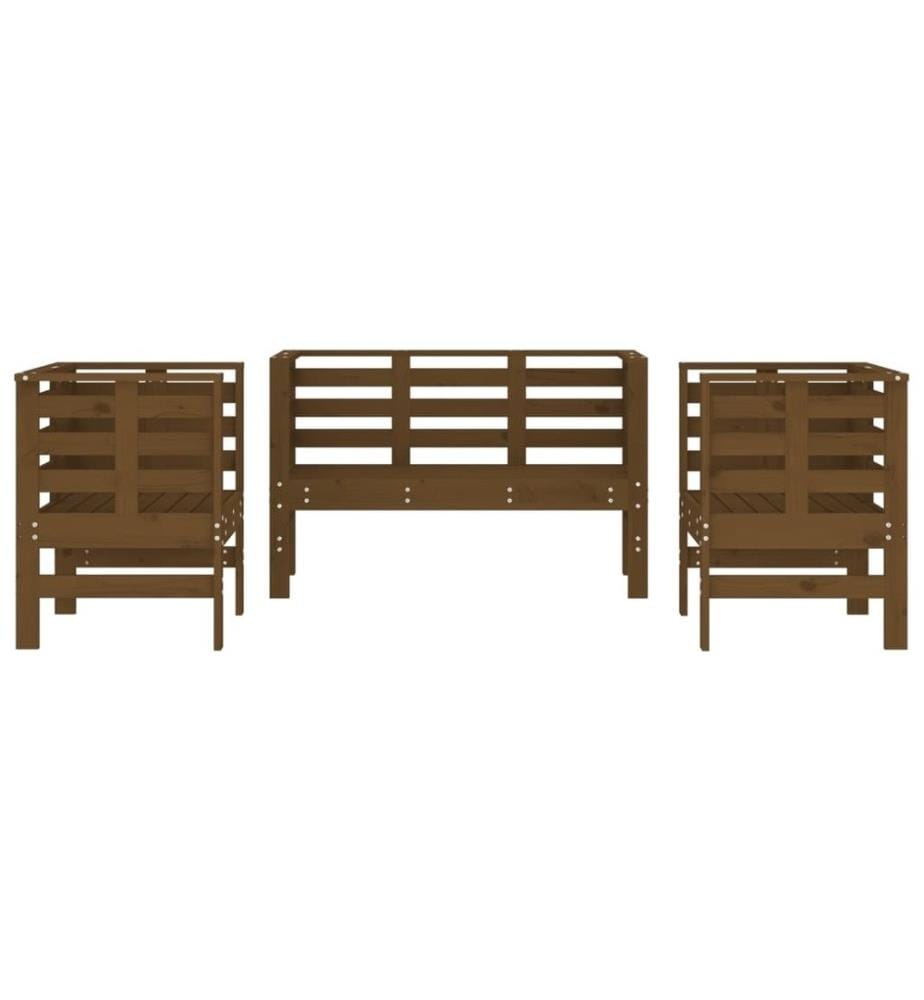 3-tlg. Garten-Lounge-Set Honigbraun Massivholz Kiefer