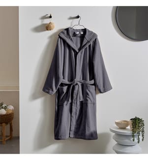 Bademantel mit Kapuze aus 100% Baumwolle & Velours 430g/m2 - Perlgrau