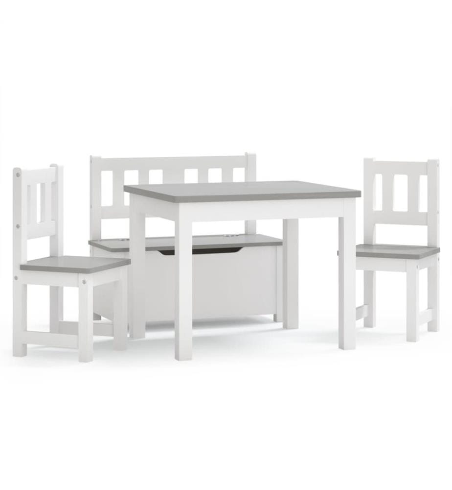 4-tlg. Kinder-Sitzgruppe Weiss und Grau MDF