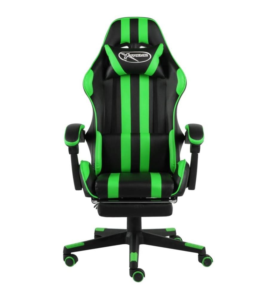 Fauteuil de jeux vidéo avec repose-pied Noir et vert Similicuir