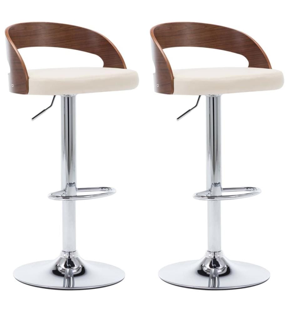 Barhocker 2 Stk. Cremeweiss Kunstleder und Bugholz