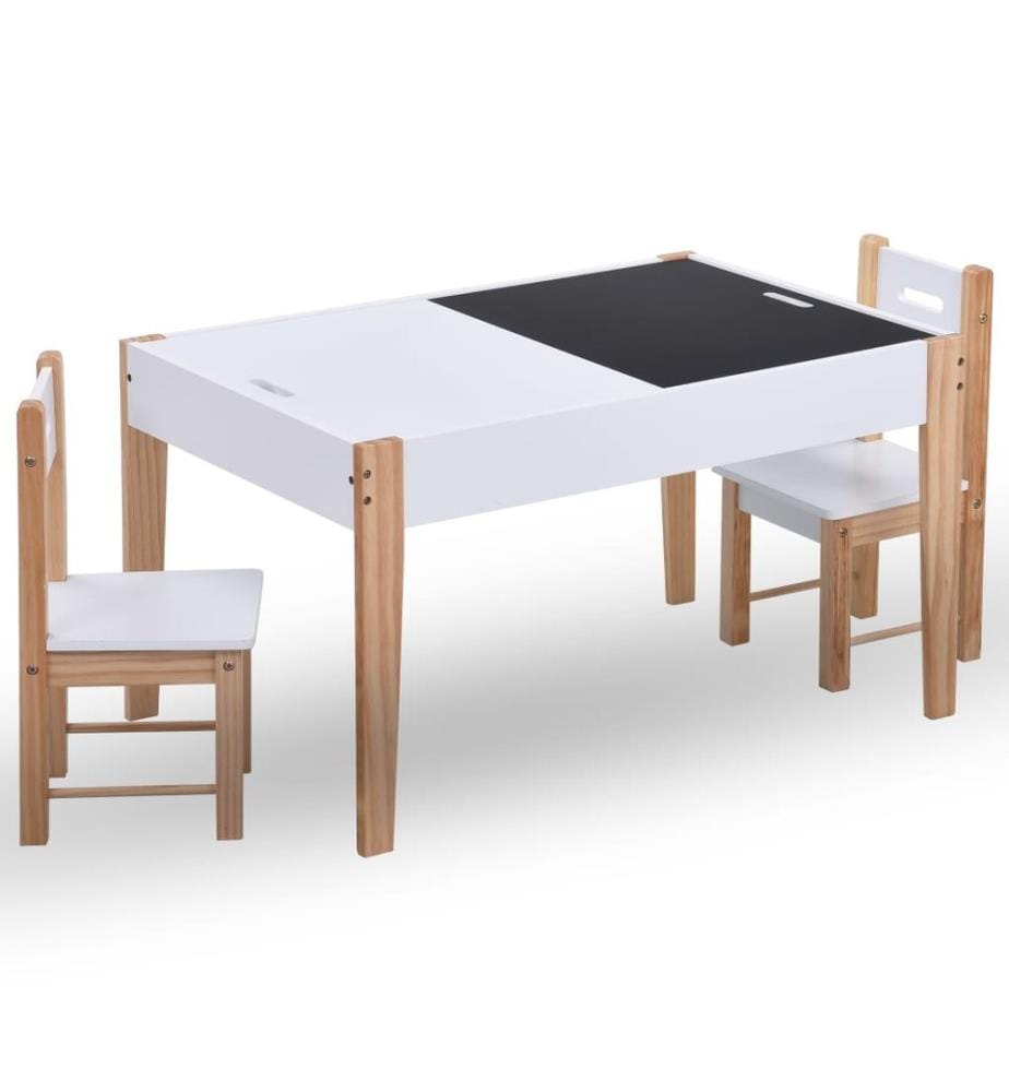 3-tlg. Kinder-Sitzgruppe mit Kreidetafel Schwarz und Weiss