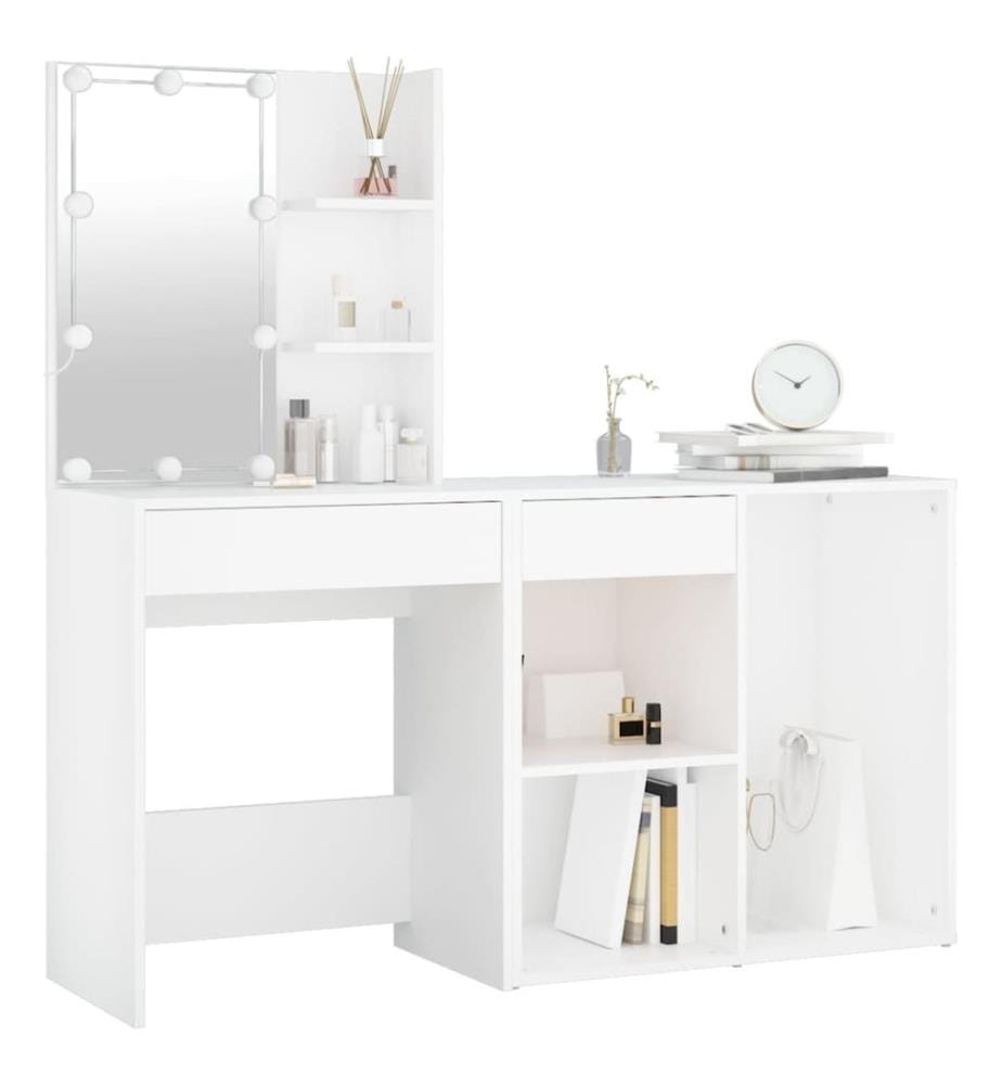 LED-Schminktisch mit Schrank Weiss Holzwerkstoff