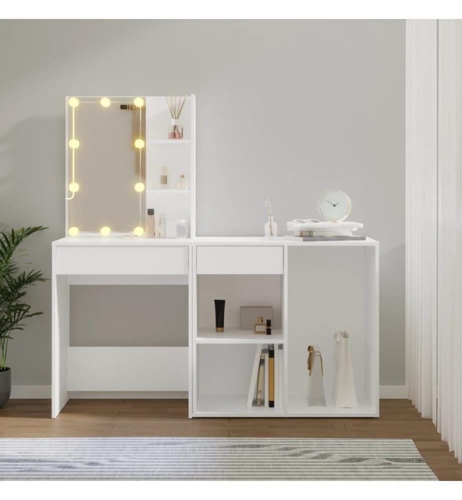 LED-Schminktisch mit Schrank Weiss Holzwerkstoff
