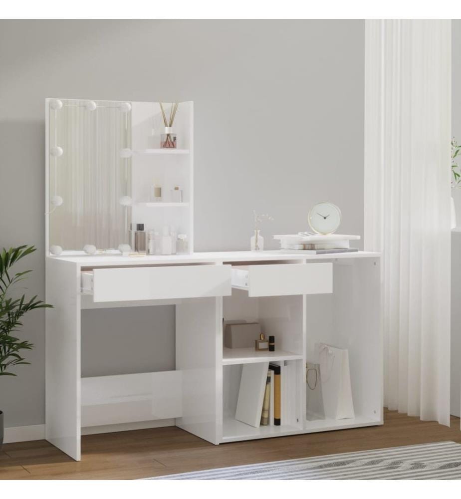 LED-Schminktisch mit Schrank Weiss Holzwerkstoff