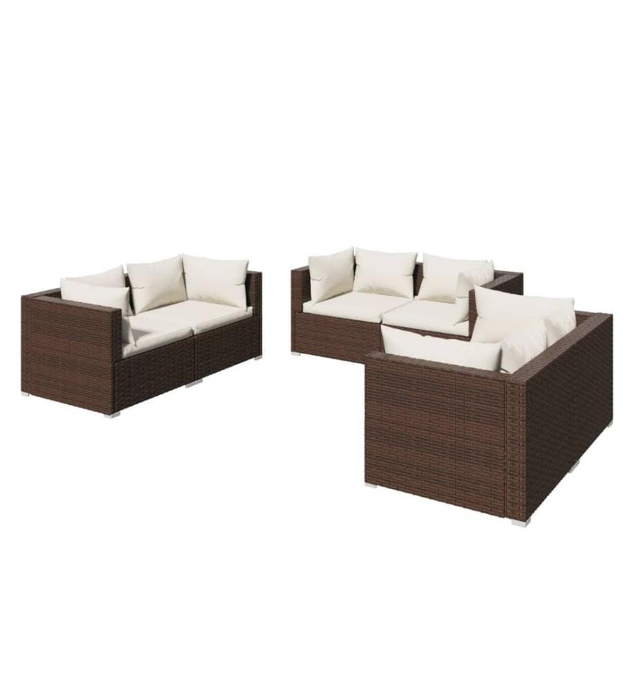 Salon de jardin 6 pcs avec coussins Résine tressée Marron