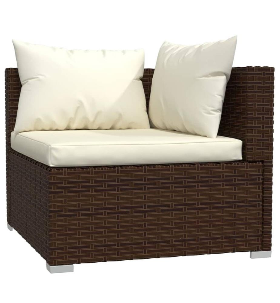 Salon de jardin 6 pcs avec coussins Résine tressée Marron