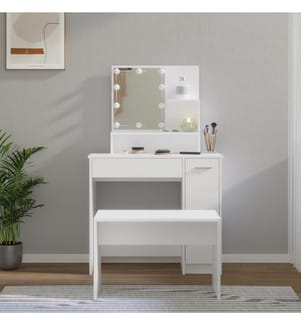 Schminktisch-Set mit LED Weiss Holzwerkstoff