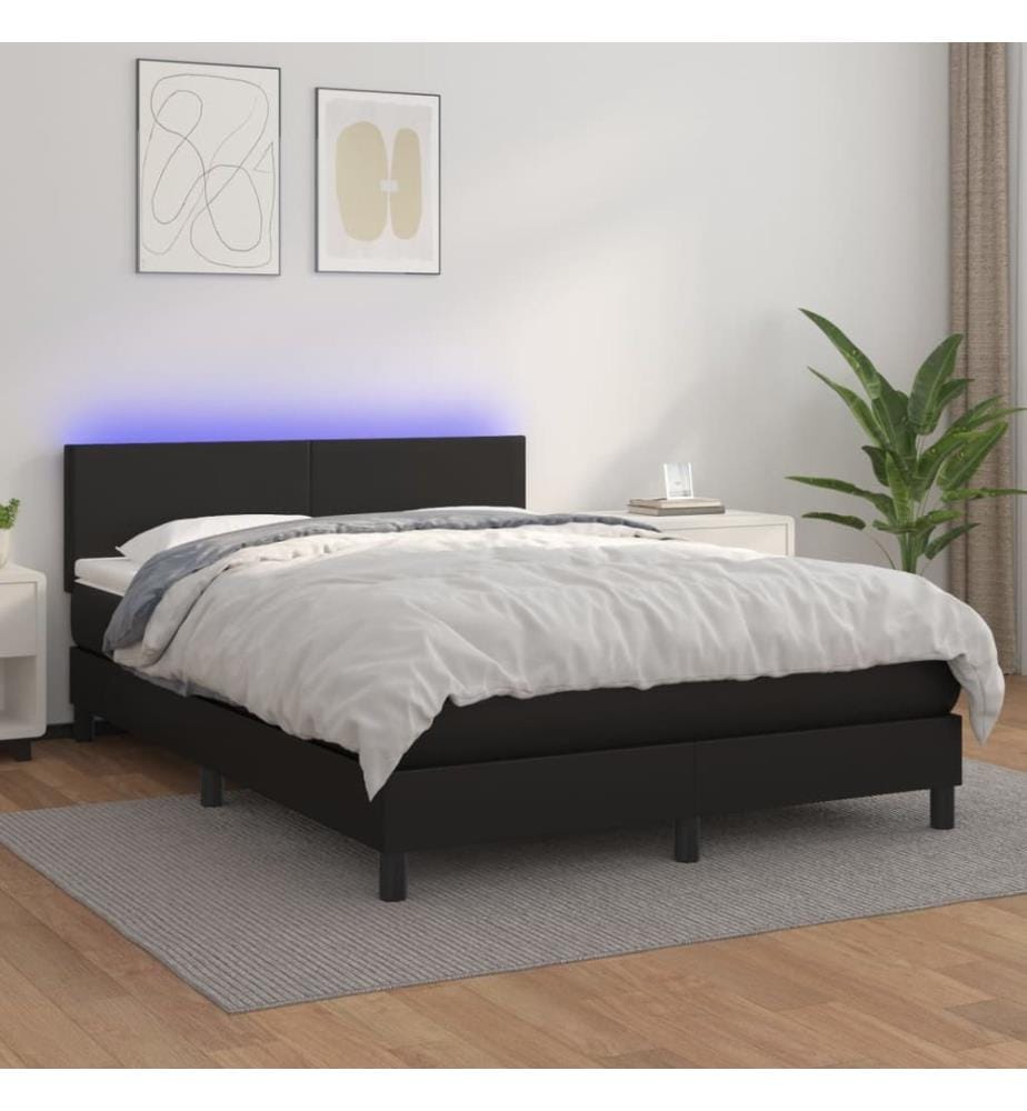 Boxspringbett mit Matratze & LED Schwarz 140x190 cm Kunstleder