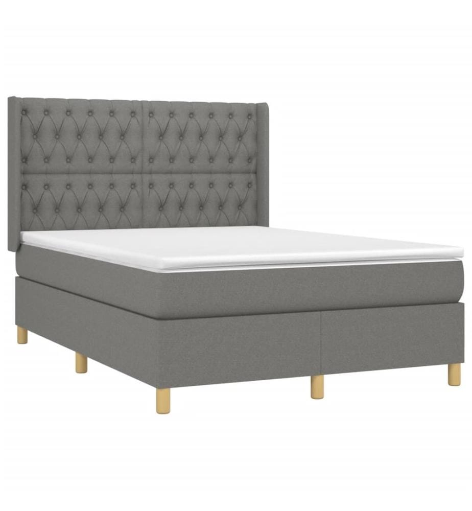 Boxspringbett mit Matratze & LED Dunkelgrau 140x200 cm Stoff