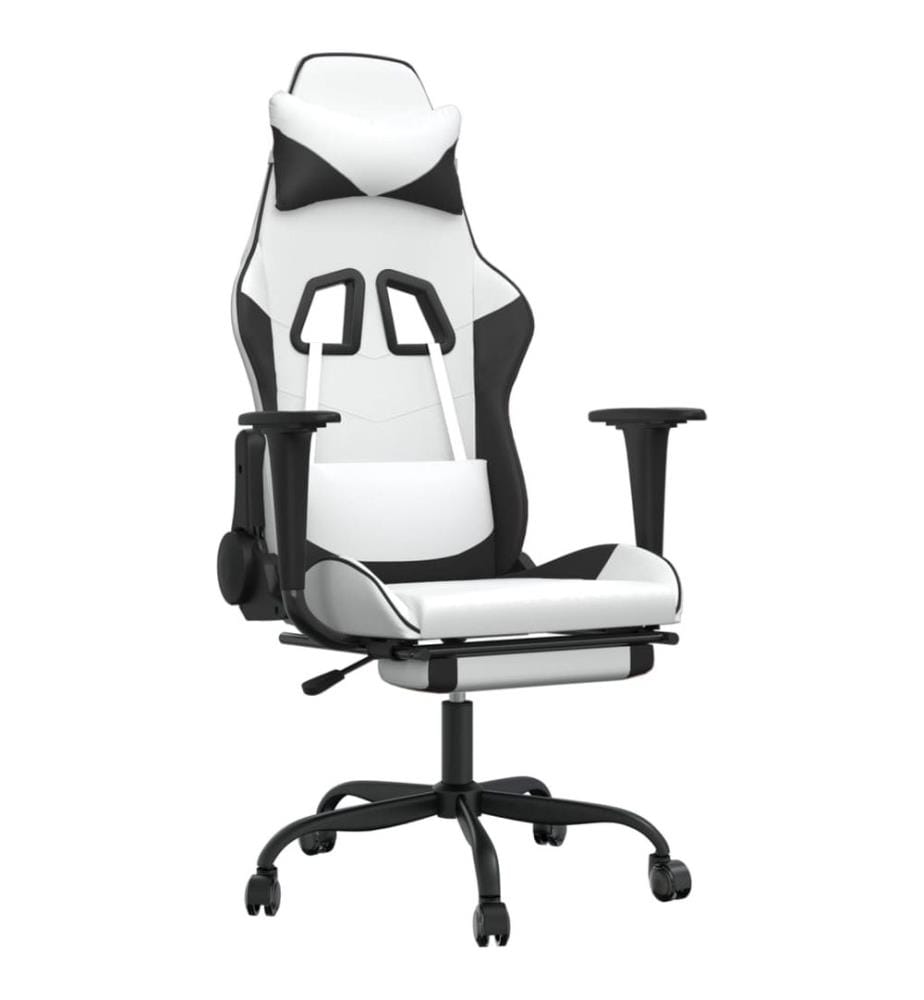 Gaming-Stuhl mit Fussstütze Weiss und Schwarz Kunstleder