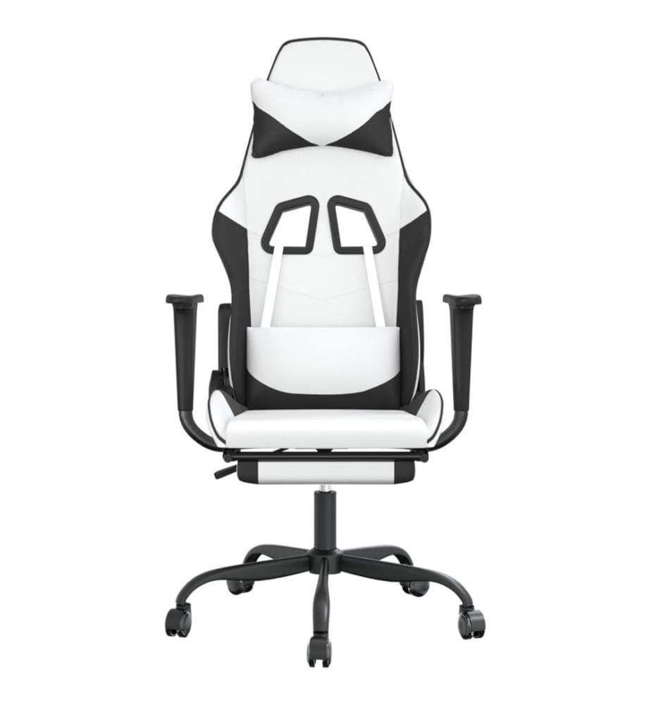Gaming-Stuhl mit Fussstütze Weiss und Schwarz Kunstleder