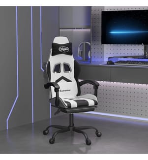 Gaming-Stuhl mit Fussstütze Weiss und Schwarz Kunstleder