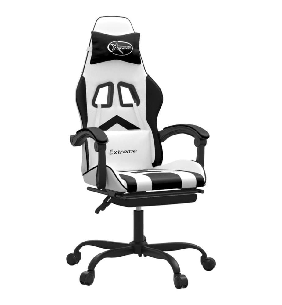 Gaming-Stuhl mit Fussstütze Weiss und Schwarz Kunstleder
