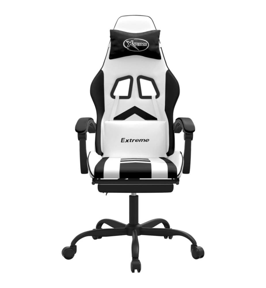 Gaming-Stuhl mit Fussstütze Weiss und Schwarz Kunstleder